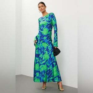 Free People The Wolf Gang Calypso Maxi Dress Green Blue Long Sleeve XS